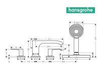 MEDIDAS MEZCLADOR EMPOTRADO 4 AGUJEROS PARA BAÑERA VIVENIS HANSGROHE